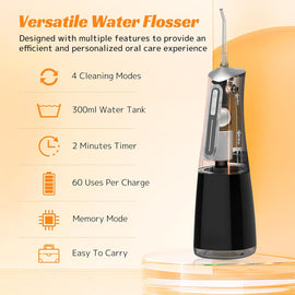 Water Dental Flosser Cordless Oral Irrigator with 300ml 5 Tips 4 Modes USBCharger Portable Travle Irrigation Cleaner IPX7 Electric Irrigador Dental